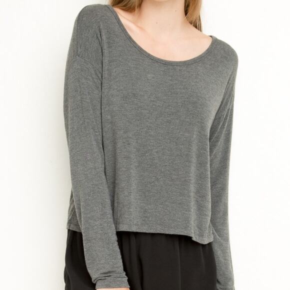 Brandy Melville Gray Soft Cozy Long Sleeve Eleonora Crew Neck Top - Picture 1 of 6